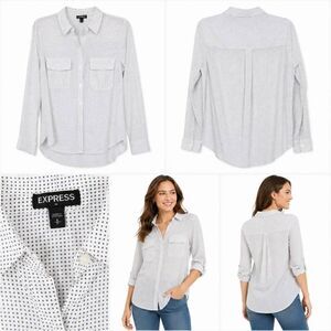 Express Polka Dot Button Front Shirt Small Long Sleeve